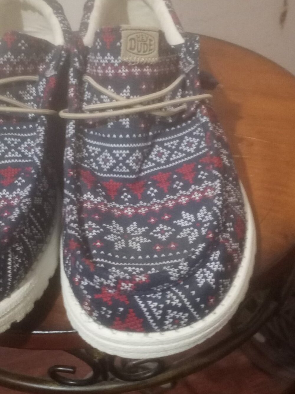 Men's Hey Dude Wally Winter Sweater Fair Isle Slip-On Shoes Navy US 12 EU 46 - Picture 8 of 13
